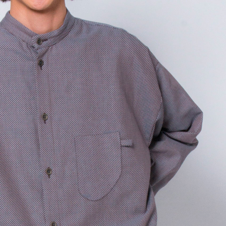 「ふたばのかぜ」バンドカラーシャツ(ブラウン)/UNISEX