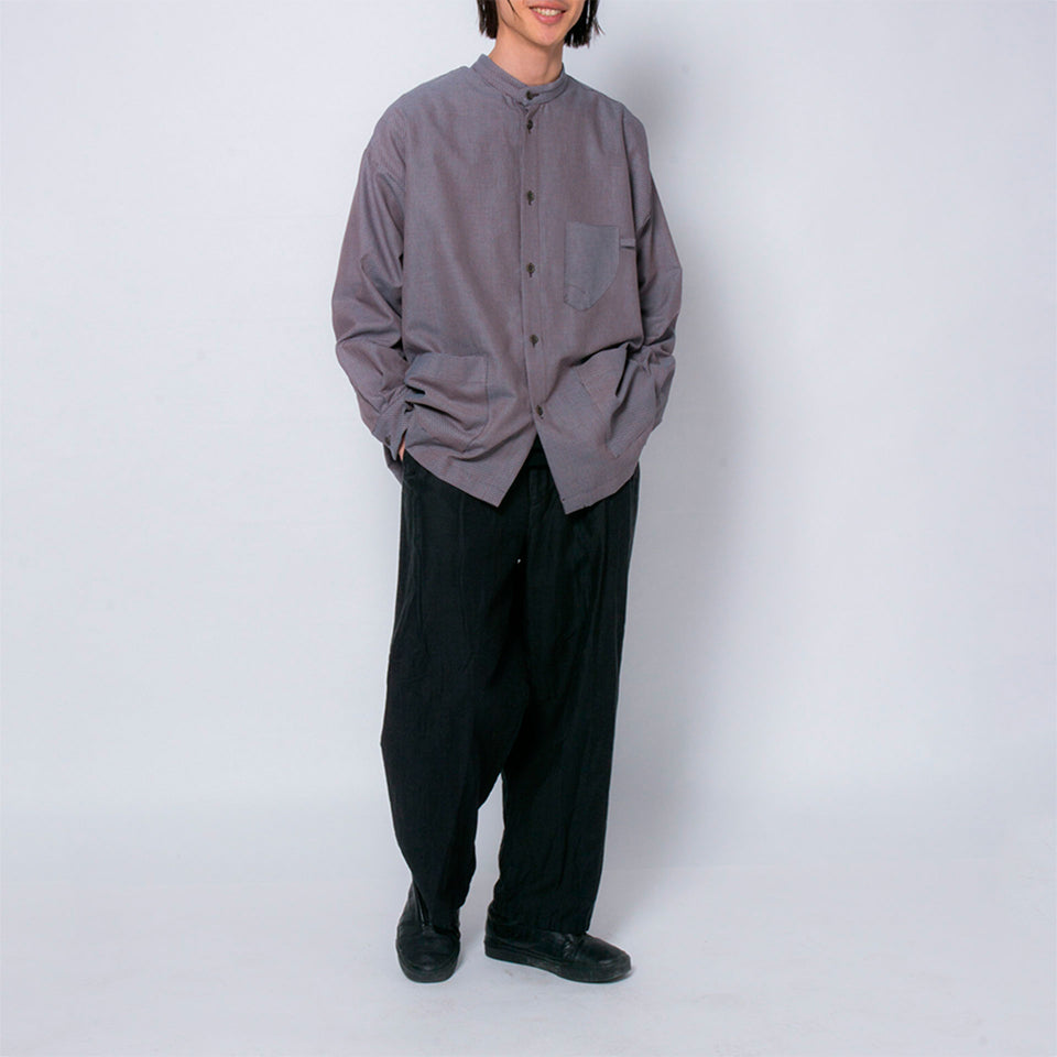「ふたばのかぜ」バンドカラーシャツ(ブラウン)/UNISEX