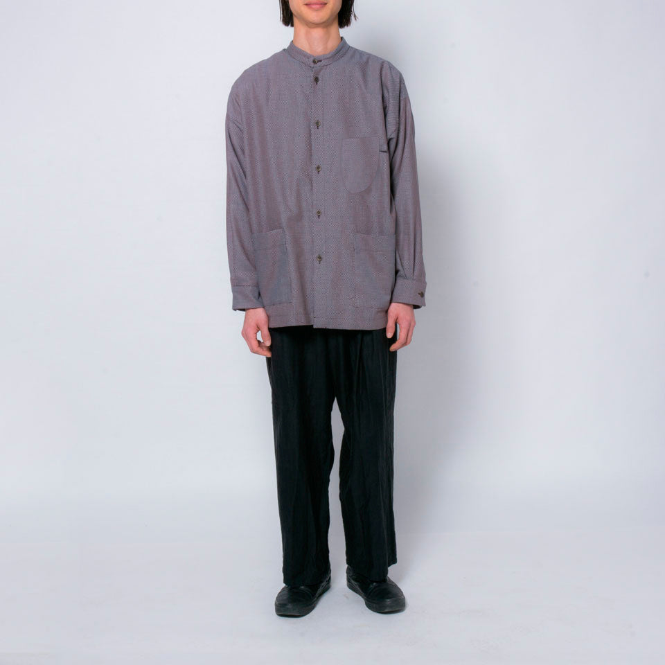 「ふたばのかぜ」バンドカラーシャツ(ブラウン)/UNISEX