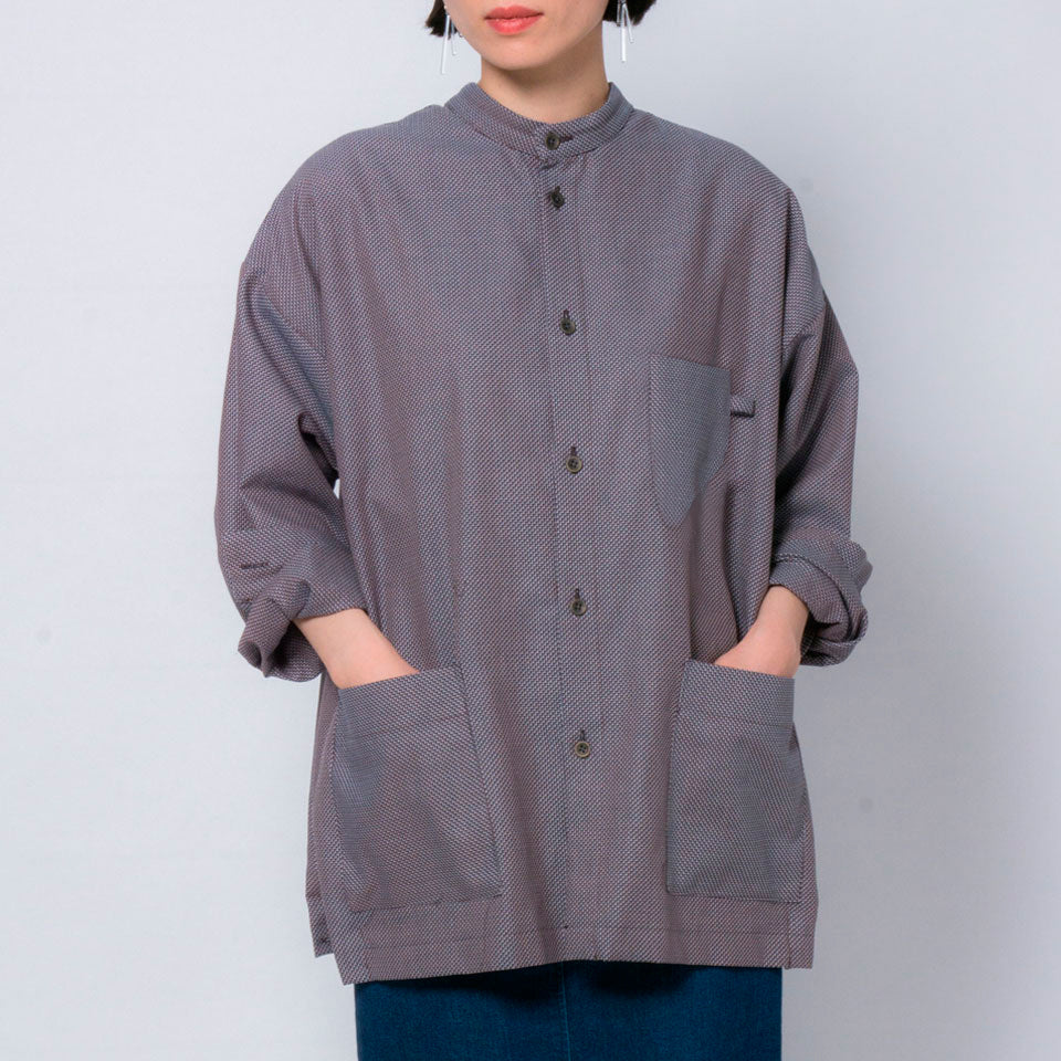 「ふたばのかぜ」バンドカラーシャツ(ブラウン)/UNISEX