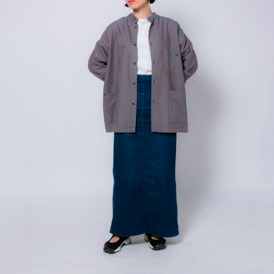 「ふたばのかぜ」バンドカラーシャツ(ブラウン)/UNISEX
