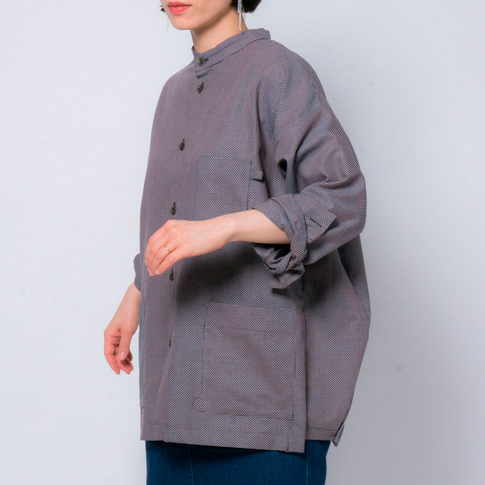 「ふたばのかぜ」バンドカラーシャツ(ブラウン)/UNISEX
